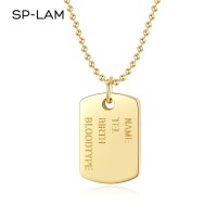 Sp-lam Stainless Steel Nameplate Mens Necklace Beaded Engraved Necklace For Women